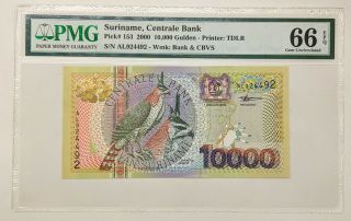 2000 Suriname P - 153 10,  000 Gulden Pmg 66 Gem Uncirculated Epq Ornate Hawk Eagle