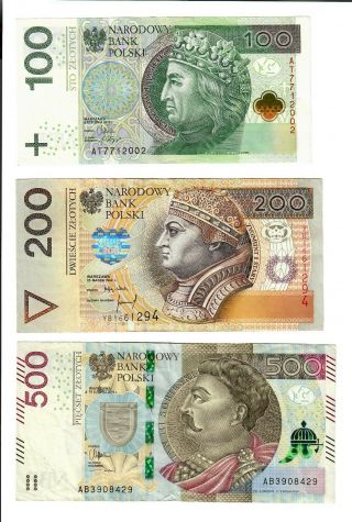 Poland Complete Banknote Set - 10,  20,  50,  100,  200 & 500 Zlotych - Circulated