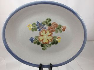 Louisville Stoneware Pottery Country Flower Blue Trim Oval Platter 12 1/2 "