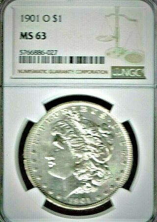 1901 - O Morgan.  900 Silver Dollar Coin At Ngc Ms - 63 W/ Blast White Surfaces