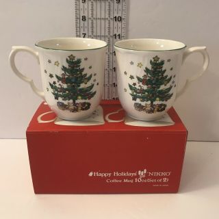 Vintage Nikko Happy Holidays Set 2 Coffee Mugs 10oz Japan Christmas Tree Boxed
