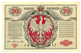 Poland German Occupation Wwi Polish State Loan Bank 20 Marek 1917 Vf,  /xf 454