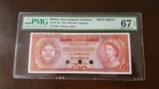 Belize 1975 $5 Specimen P35s Gem Unc Pmg 67 Epq Value $1500