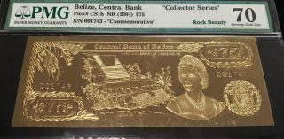 Tt Pk Cs1h 1984 Belize $75 Real Gold Rare Comm.  Pmg 70 Perfect & One - Of - A - Kind