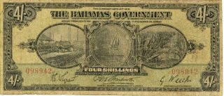 Bahamas 4 Shillings Currency Banknote 1919