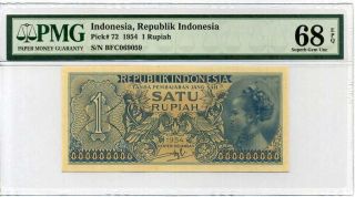 Indonesia 1 Rupiah 1954 P 72 Gem Unc Pmg 68 Epq Highest