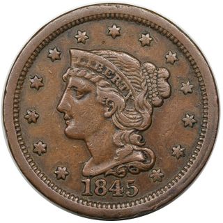 1845 Braided Hair Large Cent,  N - 4,  R1,  Vf,