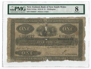 1915 Zealand 1 Pound,  Bank Of South Wales,  Extremely Rare,  P - S154m Pmg 8