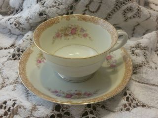 Vintage Noritake Tea Cup And Saucer; Floral W/gold Edging