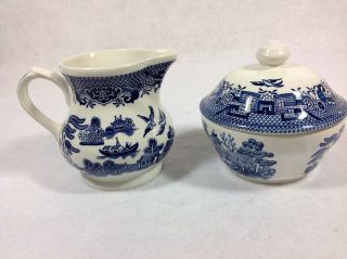 Churchill England Blue Willow Creamer And Sugar Bowl Contemporary Dw & Mw Safe