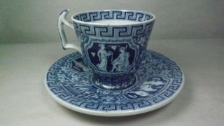 Rare Copeland Late Spode England Greek Blue Demitasse Cup & Saucer Set