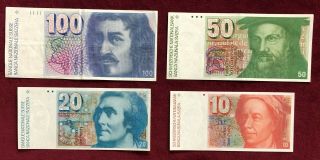 Switzerland 10,  20,  50,  And 100 Franken Very Fine To Unc