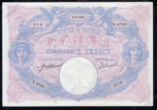 50 Francs Bleu Et Rose 1913 Vf