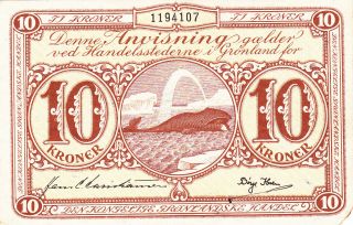 10 Kroner Very Fine Banknote From Greenland 1953 Pick - 19b Very Rare