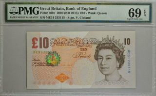 Bank Of England Great Britain 10 Pounds 2000 S/no Xx5115 Pmg 69epq
