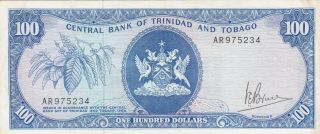 100 Dollars Very Fine,  Banknote From Trinidad And Tobago 1977 Pick - 35a Rare