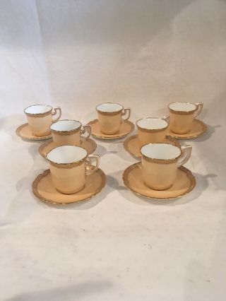 Extremely Rare Set Of 7 Spode Copeland Y1156 Demitasse Cups Saucers Gold Trim