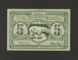Greenland,  5 Kroner Banknote,  (1926 - 1945),  Extra Fine Cat 15 - D