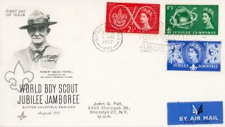 Gb 1957 Scouts,  Art Craft Usa Illustrated Fdc To Usa With Slogan