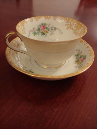 Vintage Noritake Tea Cup And Saucer; Floral W/gold Edging " M "