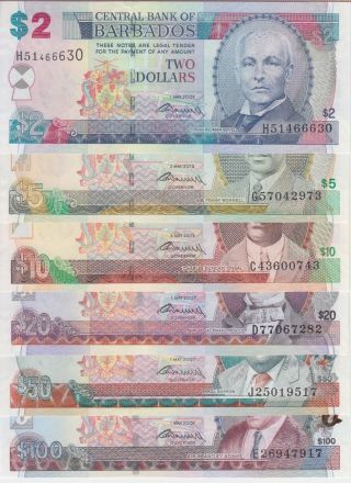 Barbados Banknote P66 - 70 Full Set 2 - 5 - 10 - 20 - 50 - 100 Dollars 2007 - 12,  Unc