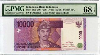 Indonesia 10000 10,  000 Rupiah 2005/2007 P 143 Gem Unc Pmg 68 Epq Highest