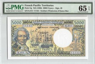 French Pacific Territories Nd (1996) P - 3g Pmg Gem Unc 65 Epq 5000 Francs