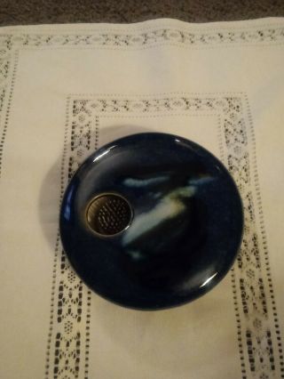 Georgetown Pottery Ikebana Japanese Flower Vase Frog Pin - Deep Mottled Blue
