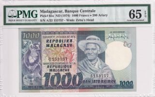 Nd 1974 Madagascar 1000 Francs P - 65a Pmg 65 Epq Gem Unc