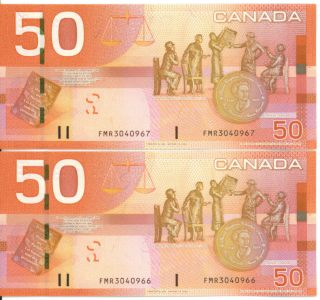 Bank Of Canada 2004 $50 Fifty Dollars Jenkins - Carney Consecutive Pair Choice Unc
