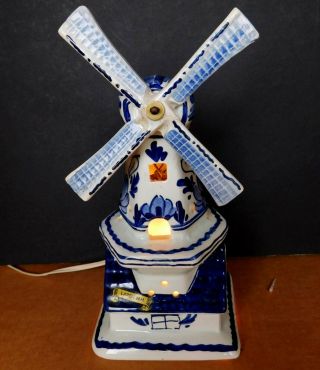 Blue Delftware Windmill Night - Light Lamp Made In Laren,  North Holland,  Vintage
