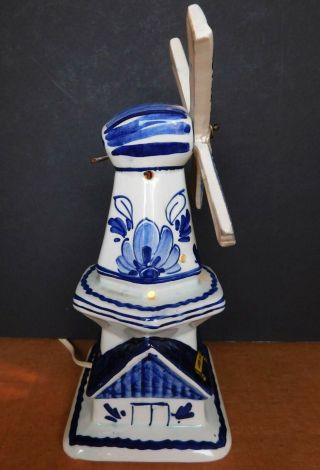 Blue Delftware Windmill Night - light Lamp Made in Laren,  North Holland,  Vintage 3