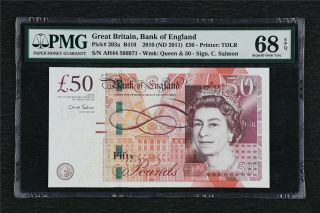 2010 Great Britain Bank Of England 50 Pounds Pick 393a Pmg 68 Epq Gem Unc