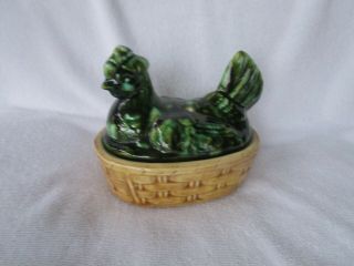 Unique Vtg Ceramic Hen On A Nest Chicken In A Basket Item Quality