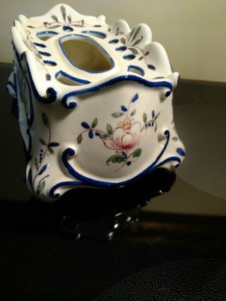 Vintage Flower Frog/Vase,  Hand - Painted Portugal,  floral 4 Sided Scenes 3