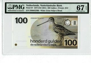 Netherlands P 97 1977 100 Gulden Pmg 67 Epq Gem Unc