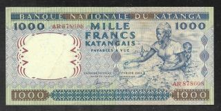 Katanga - Scarce Old 1000 Francs Note - 1962 - P14 - Vf/xf