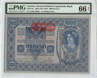 Austria 1902 (nd 1919) P - 61 Pmg Gem Unc 66 Epq 1000 Kronen (ii.  Auflage)