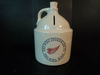 6 " Tall Red Wing Company Glazed Stoneware Whiskey Jug Bank 15th Anniversary Dfc