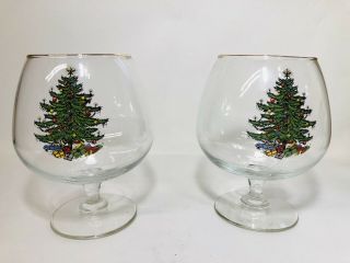 Cuthbertson Christmas Tree Wine Glasses 2 Brandy Snifters Vintage