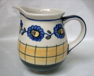 Polish Pottery 5 - 3/4 " Pitcher With Blue Flowers Unicat ?