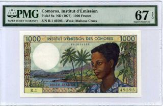 Comoros 1000 1,  000 Francs Nd 1976 P 8 Gem Unc Pmg 67 Epq High