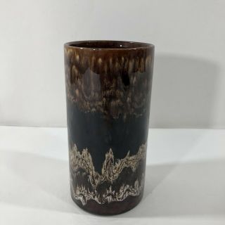 Vintage Mid Century Modern Royal Haeger Pottery Brown Drip Glaze Cylinder Vase