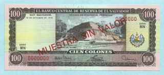 El Salvador 100 Colones 15.  10.  1974 P 122s Specimen Banknote Chunc