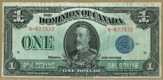 Dominion Of Canada 1923 $1 Blue Seal Mccavour - Sauners H - 1 Dc - 25c Vf