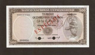 Timor 500 Escudos Specimen P29 1963 Unc 000000 Currency Money Indonesia Note