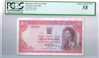 1968 Rhodesia 1 Pound £1 Bill Rhodesian Bank Note Pcgs Choice About 58 Au