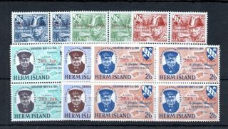 Herm: Churchill Set In Unmounted Blocks Of 4 With Red Overprints