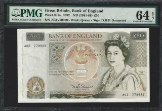 1981 Great Britain 50 Pounds Bank Of England B352 Pmg Ch Unc 64 Epq,  Somerset