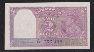 Nd 1943 Reserve Bank Of India 2 Rupees Uncirculated.
